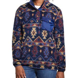Weatherproof Vintage Southwest Printed Fleece Pullover Large Blue Pocket